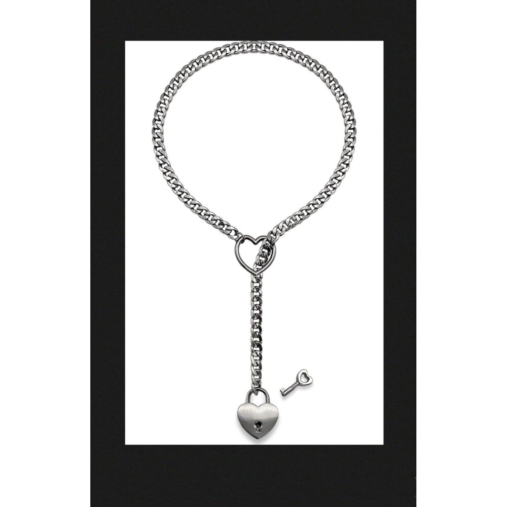 Paloli Slip Knot Chain Heart Necklace & Padlock Punk Rock Cuban Link Lariat